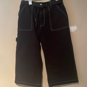 Black Pants with white stitch detailing.
